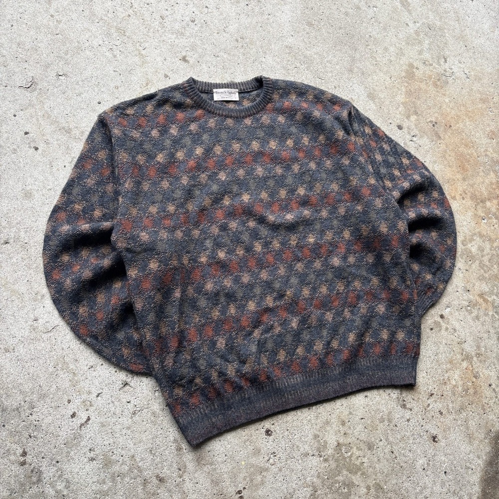 Tricots St Raphael Mens Large Vintage Argyle Diamond Knit Sweater Made in USA